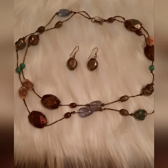 Boho bead xtra long necklace and matching earrings GUC - Picture 7 of 13